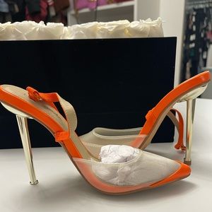 Orange Slingback pointed heels